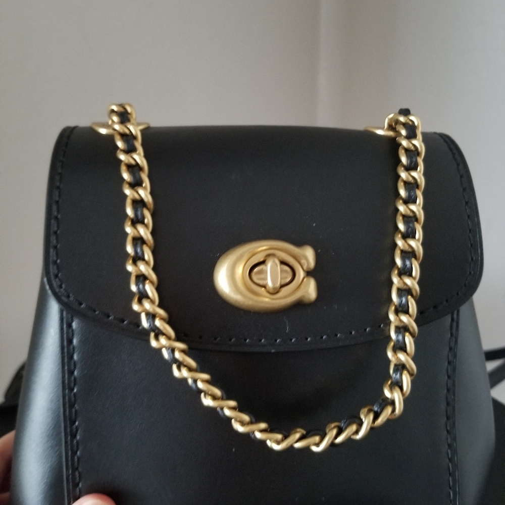 Coach Black Backpack with Gold Chain - Picture 4 of 9